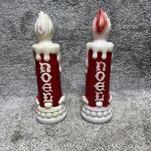 2 Vintage Blow Mold Christmas NOEL Candles Tabletop 13” 1970 Empire No cords
